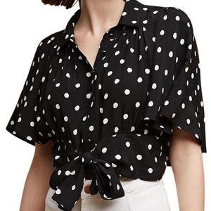Anthropologie Black White Polka Dot Maeve Canna Cr